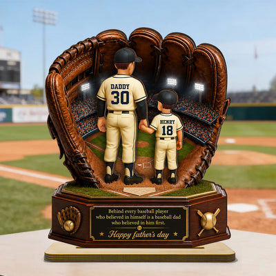 Behind Every Baseball Softball Player is a Dad - Personalized 2-Layered Wooden Plaque - Father's Day Gift for Dad, Husband