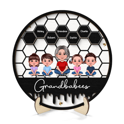 Grandbabees Crossed Legs Grandma Grandkids Sitting Personalized 2-layer Wooden Plaque, Gift For Grandma