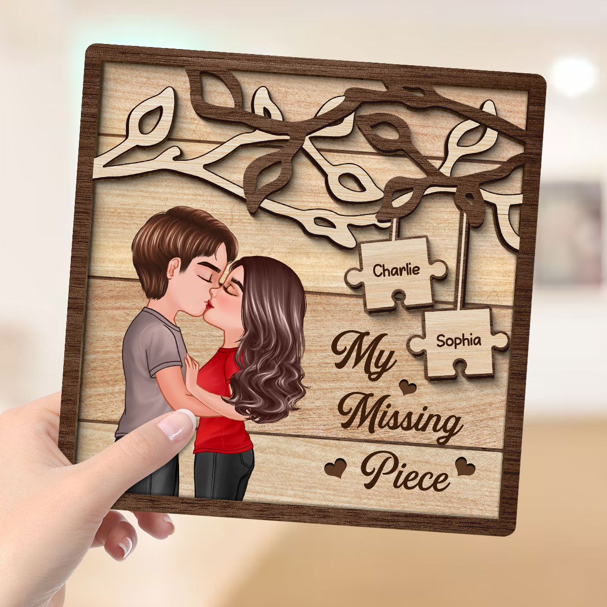 Couple Kissing Under Tree My Missing Piece Personalized 2-Layer Wooden Plaque