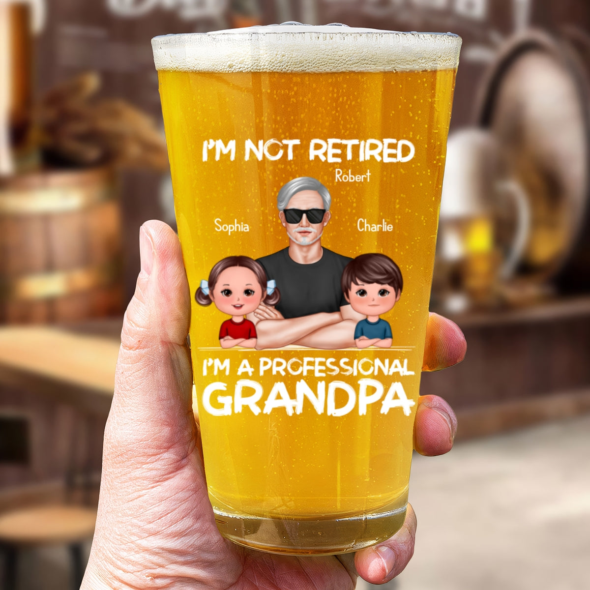 I'm Not Retired I'm A Professional Grandpa Personalized Beer Glass, Retirement Gift For Grandpa