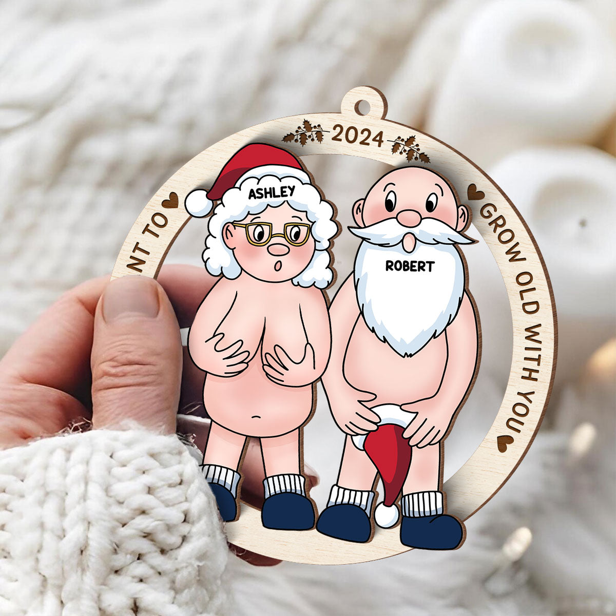 Funny Old Couple Personalized 2-Layer Wooden Ornament Christmas Gift for Him for Her