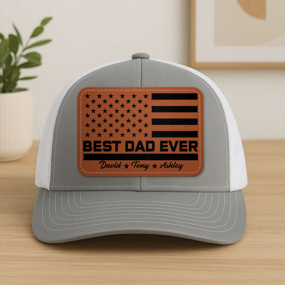Best Dad Ever Nation Flag Personalized Leather Patch Hat, Gift For Dad