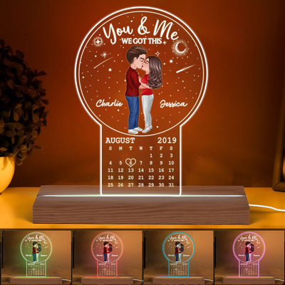Galaxy Doll Couple Kissing Calendar Anniversary Date Personalized Custom Shape LED Night Light
