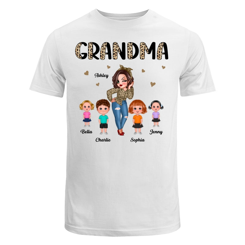 Half Leopard Pretty Grandma With Grandkids Personalized Shirt