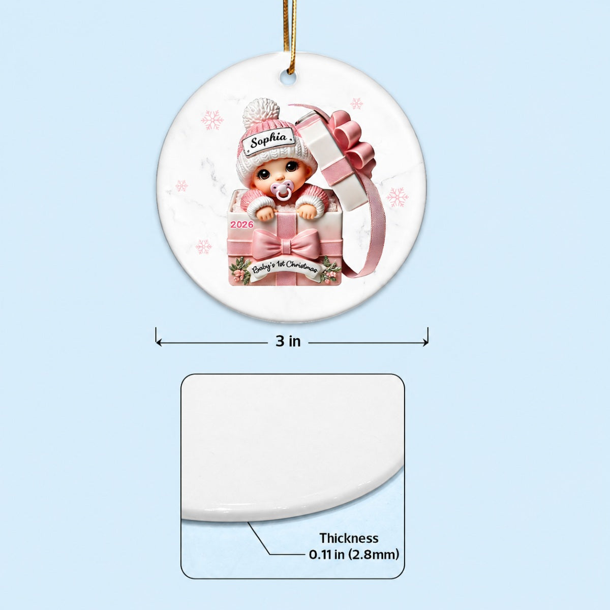 Baby Inside Gift Box Personalized Ceramic Ornament, Baby First Christmas Keepsake