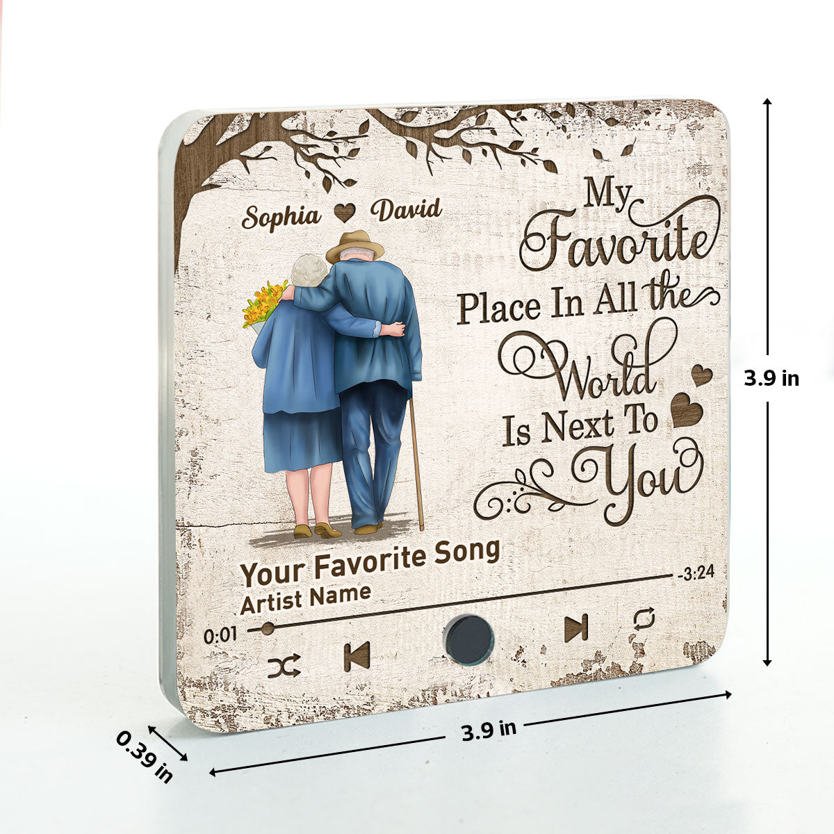 Favorite Place In The World Old Couple Walking Back View Personalized Music Fridge Magnet,  Gift For Him, For Her