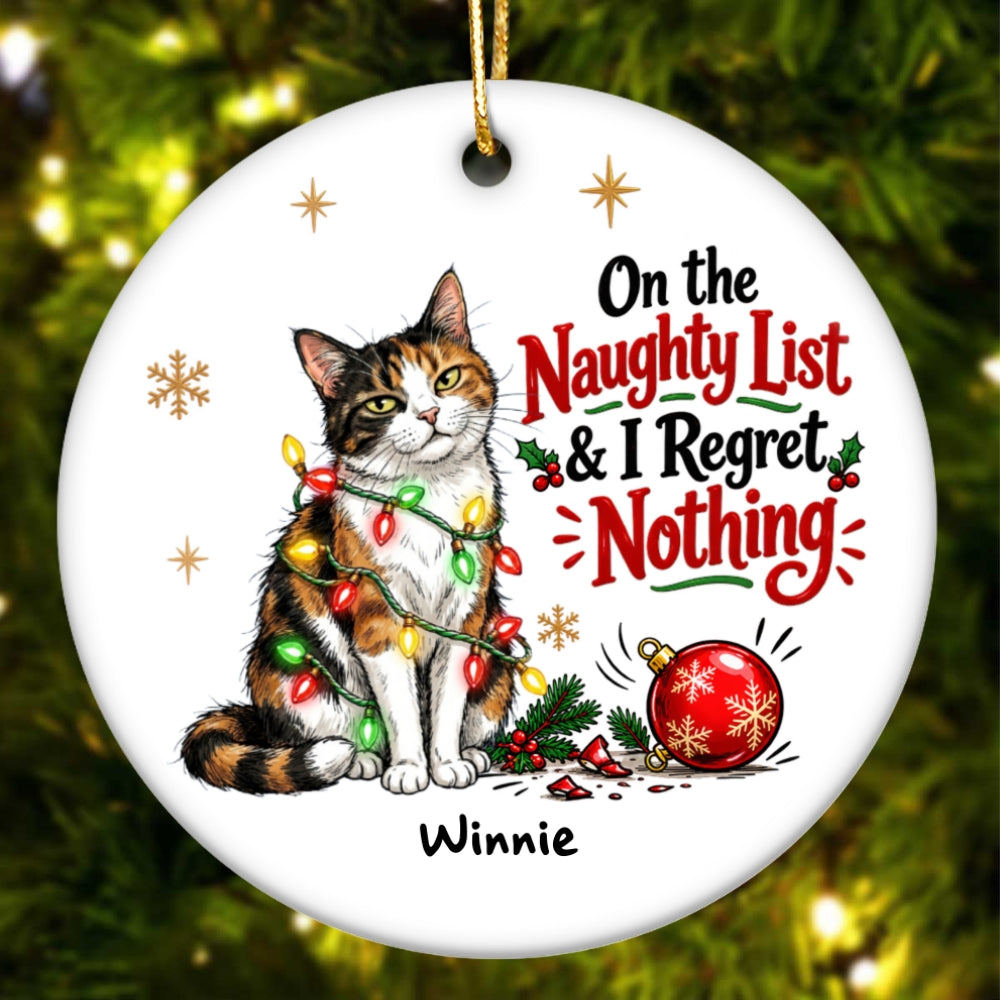 Naughty Nice I Do What I Want Bossy Cat Portrait From Your Photo - Personalized Ceramic Ornament - Funny Christmas Tree Decor For Cat Lovers