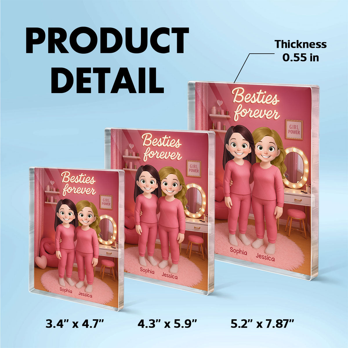 3D Effect Besties Pink Tone Dream Dollhouse Personalized Flat Rectangle Acrylic Block Plaque
