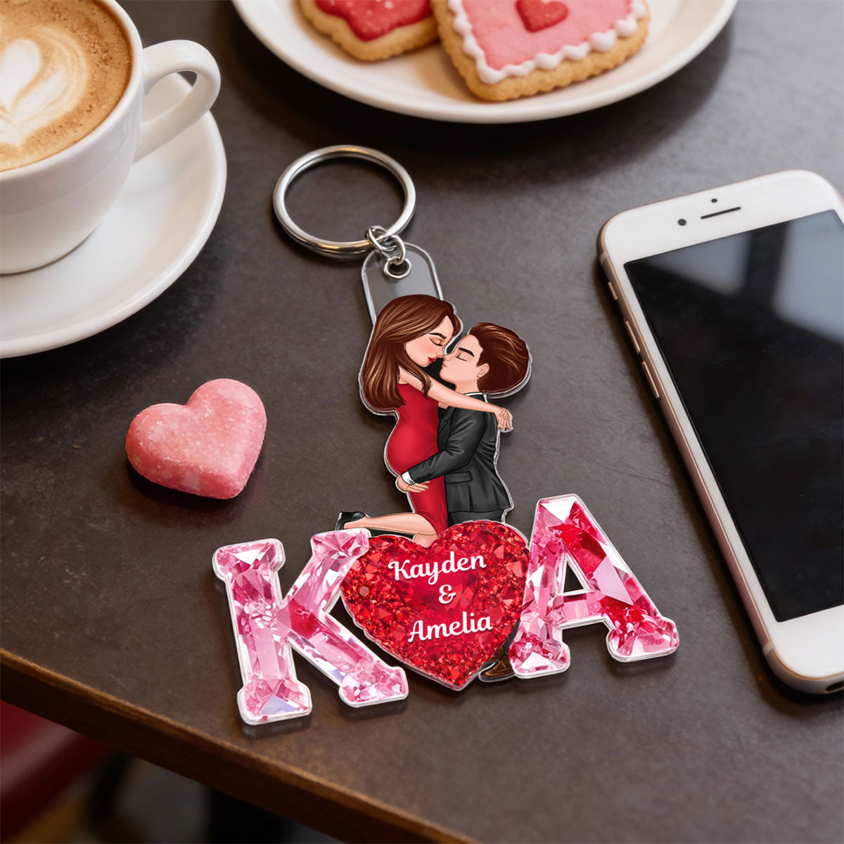 Loving Couple Initial - Personalized Acrylic Keychain - One of a Kind Gift for Her, Gift for Him