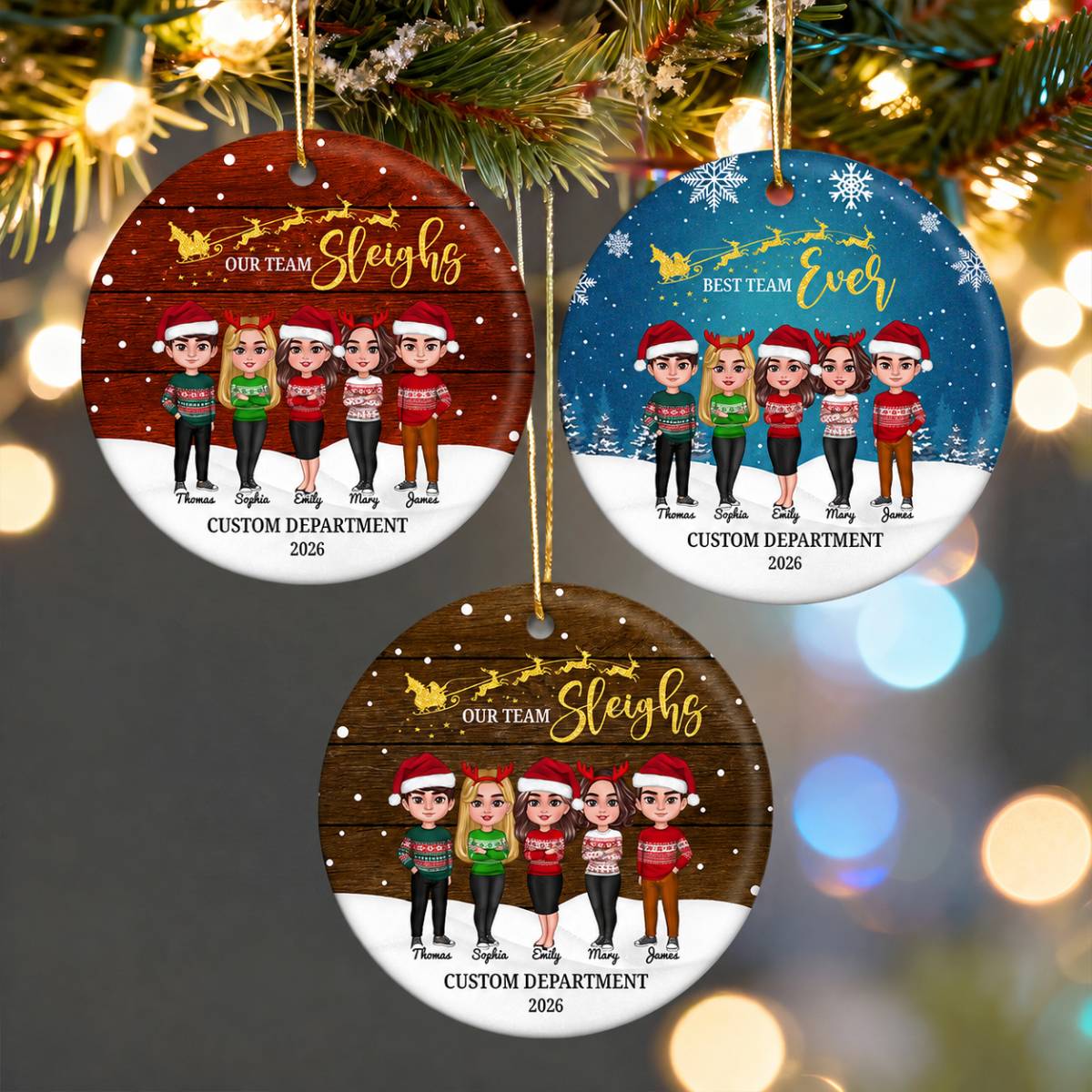 Snowy Our Team Sleighs Best Team Ever - Personalized Ceramic Ornament, Company Christmas Gift For Staff, For Employees