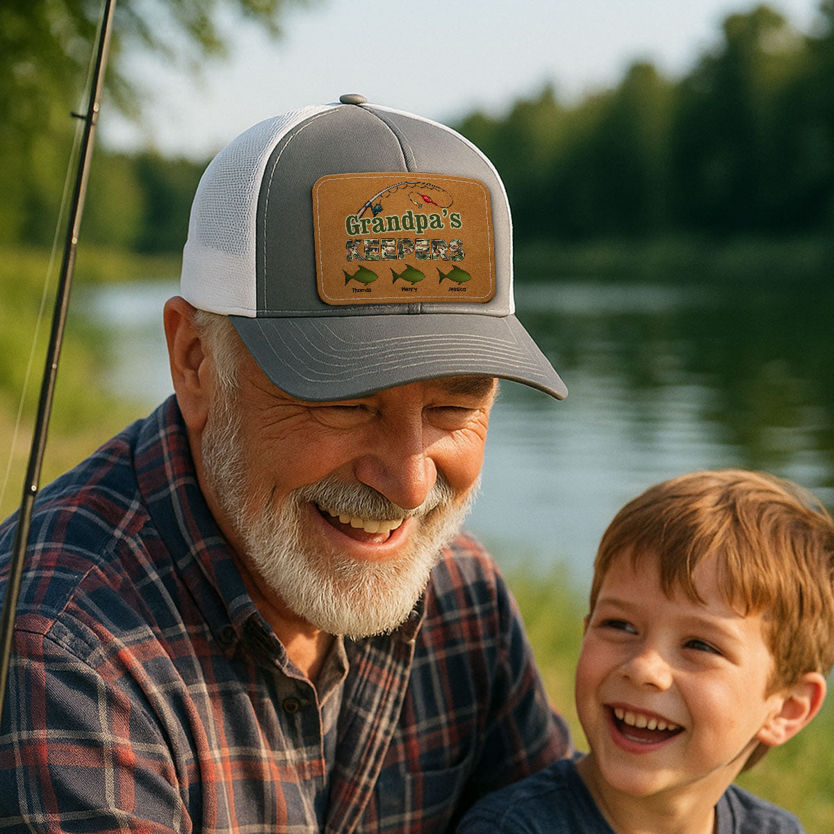Grandpa‘s Keepers Fishing Camouflage Personalized Leather Patch Hat