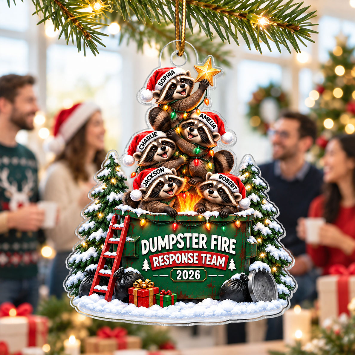 Dumpster Fire Response Team Raccoon Squad 2026 - Personalized Acrylic Ornament - Funny Christmas Gift For Besties, Friends, Coworkers