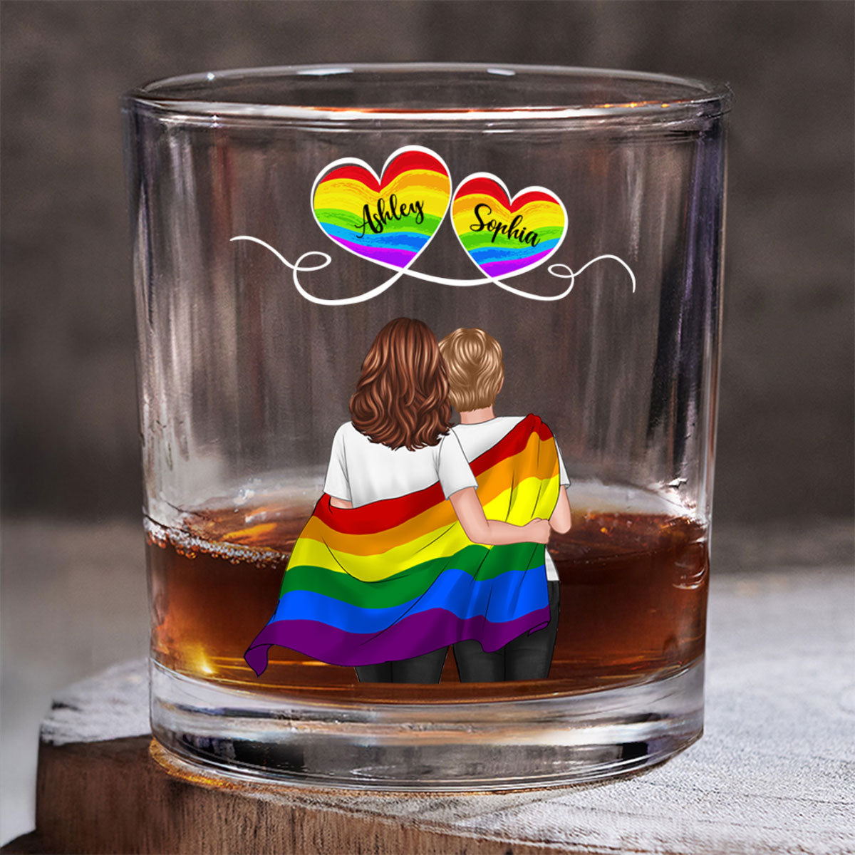 LGBT Couple Pride Month Personalized Whiskey Glass