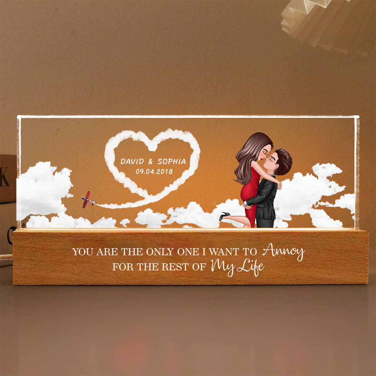 Love In The Sky, Couple Hearts Personalized Acrylic Block LED Night Light, Valentines Gift, Anniversary Gift