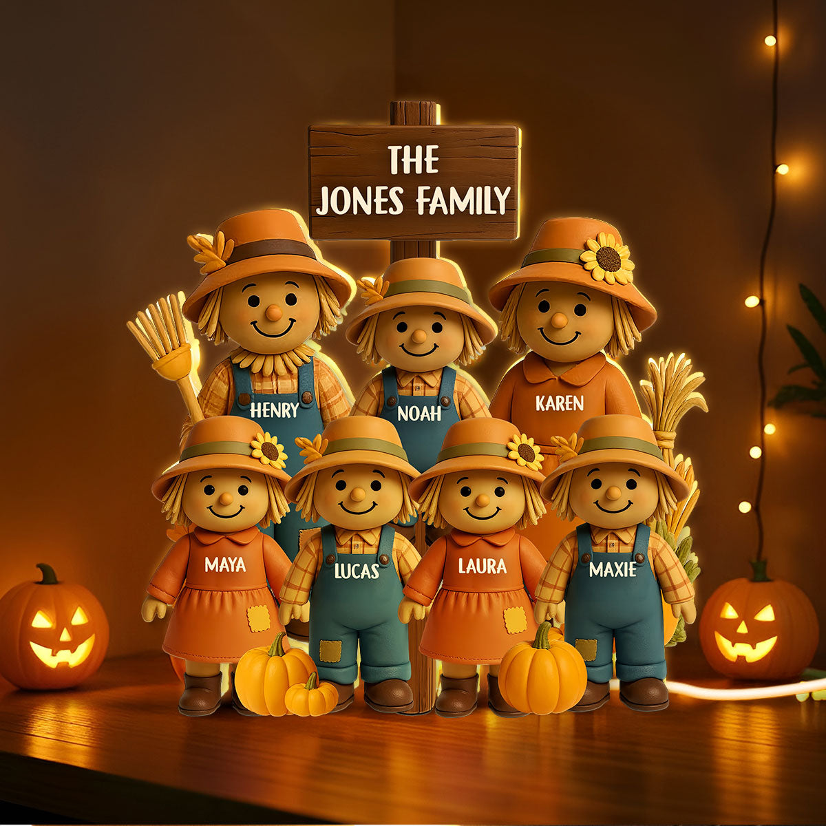 Fall Season Scarecrow Family 3D Effect Personalized Light Box