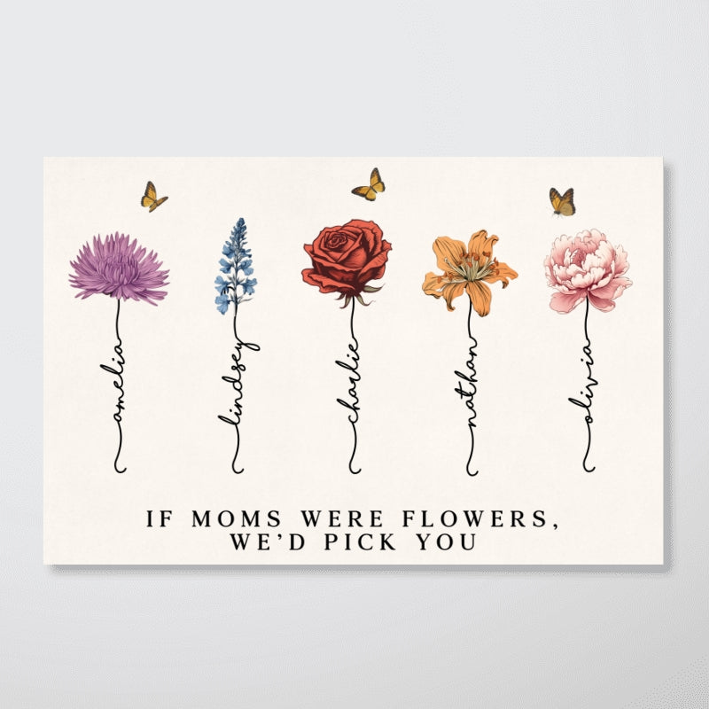 Vintage Birth Month Flowers If Mom Were Flowers Gift For Mom Personalized Horizontal Poster