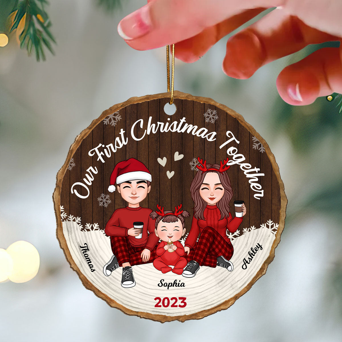 Our First Christmas Together New Baby First Christmas Dad Mom Baby Personalized Wooden Ornament