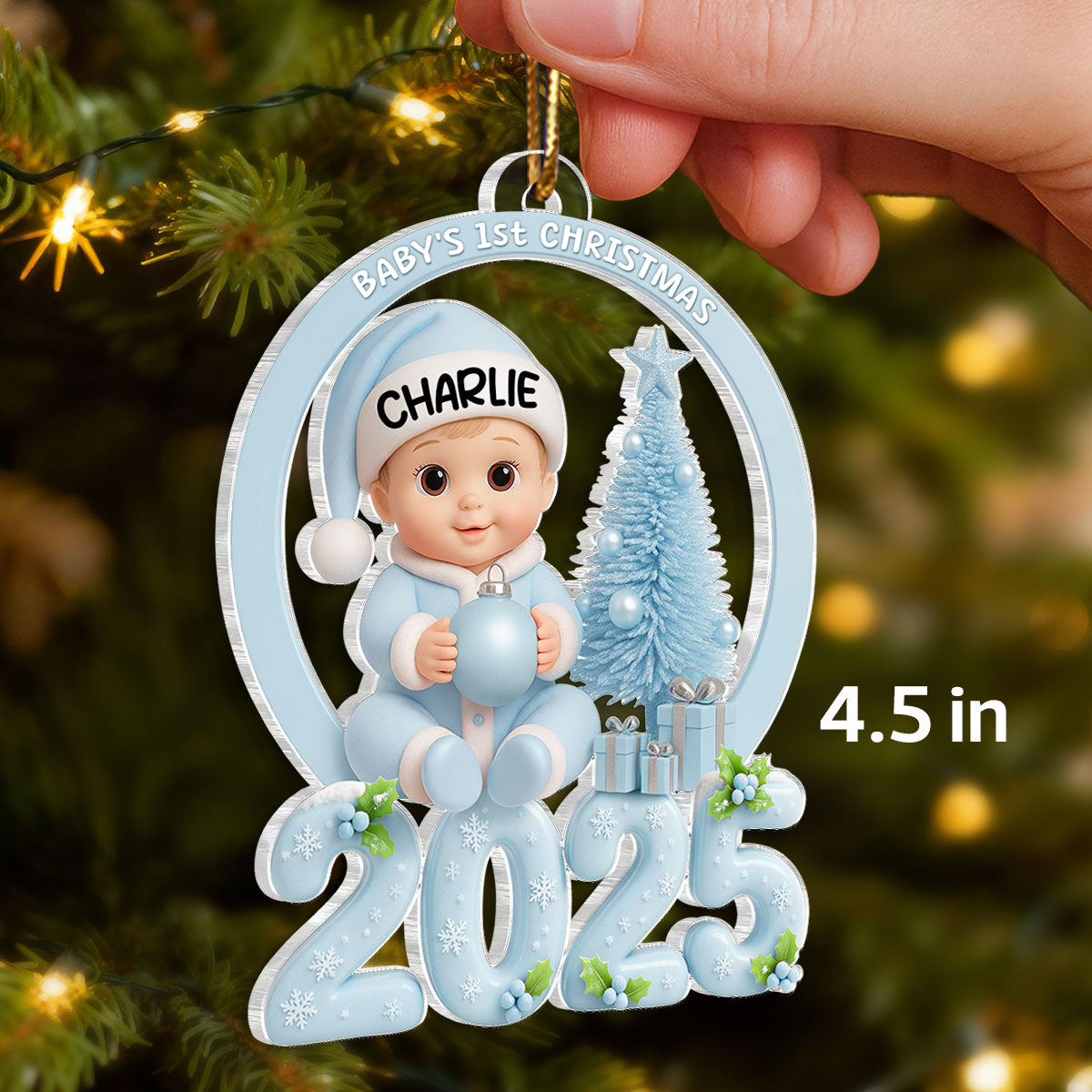 Baby's 1st Christmas Beside Christmas Tree - Personalized Acrylic Ornament - Unique Christmas Gift For New Born, Baby
