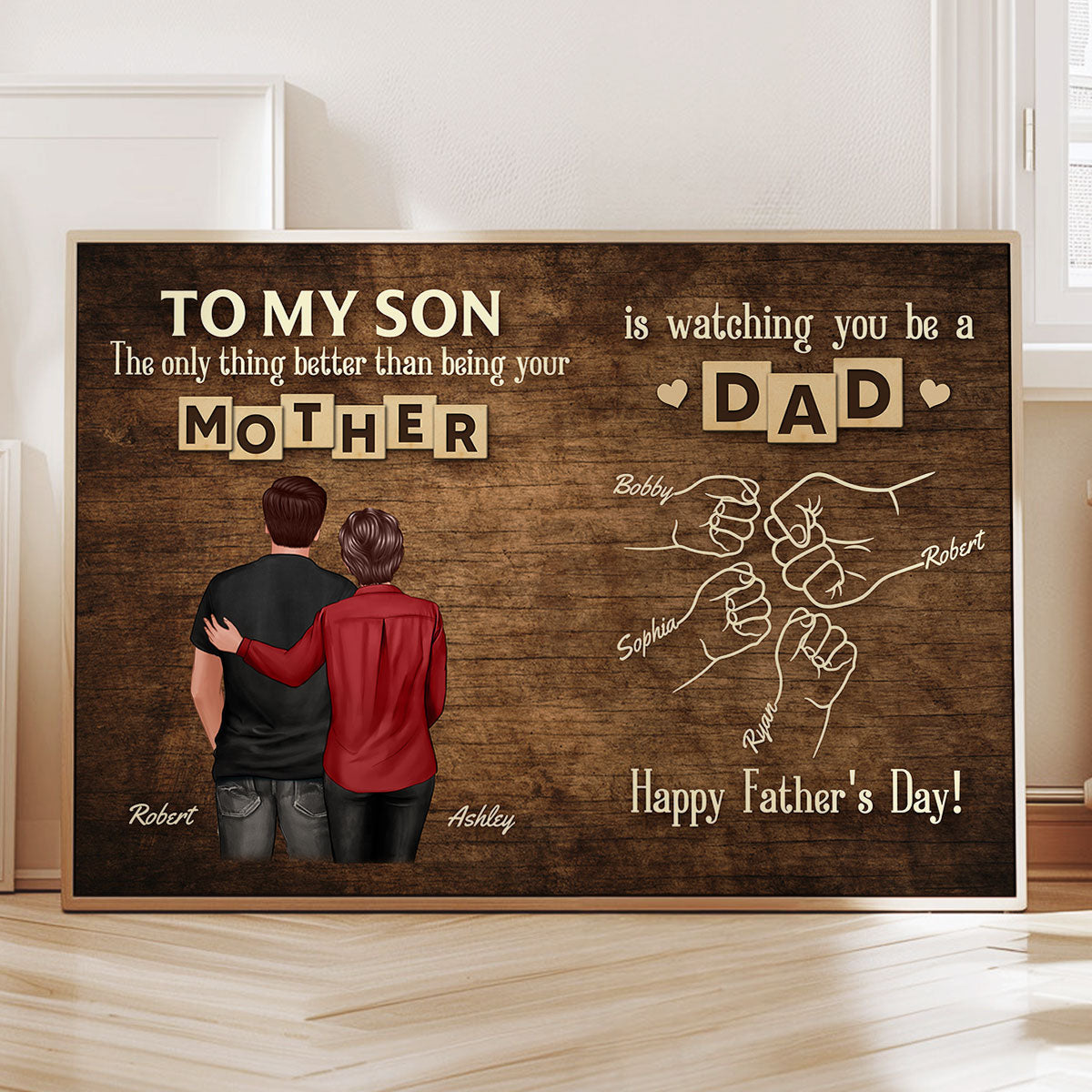 From Mom Dad To Son Watching You Be A Dad Word Tiles Fist Bump Personalized Poster, Gift For Son