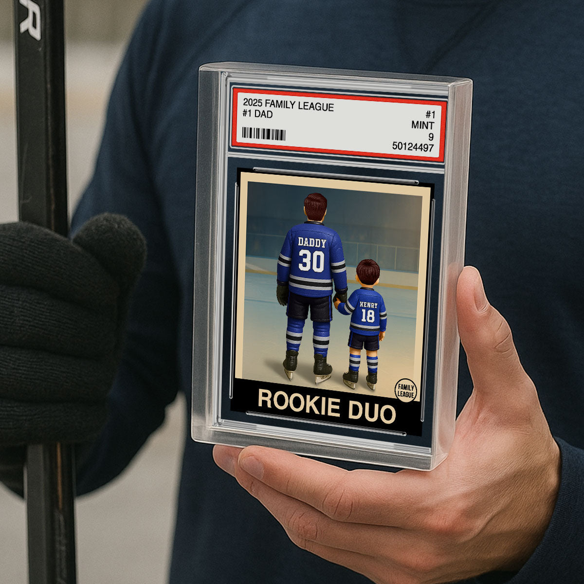 Hockey No. 1 Dad Man & Kids Trading Card Style - Personalized Acrylic Block Plaque