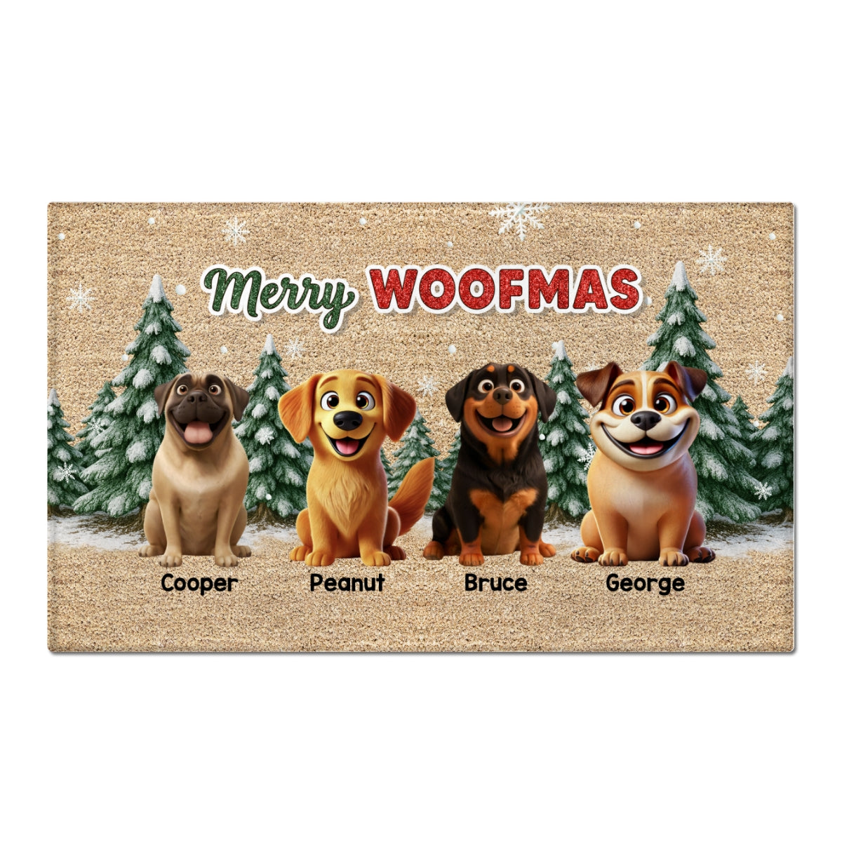 3D Effect Snowy Christmas Tree Beautiful Dog Merry Woofmas Christmas - Personalized Doormat