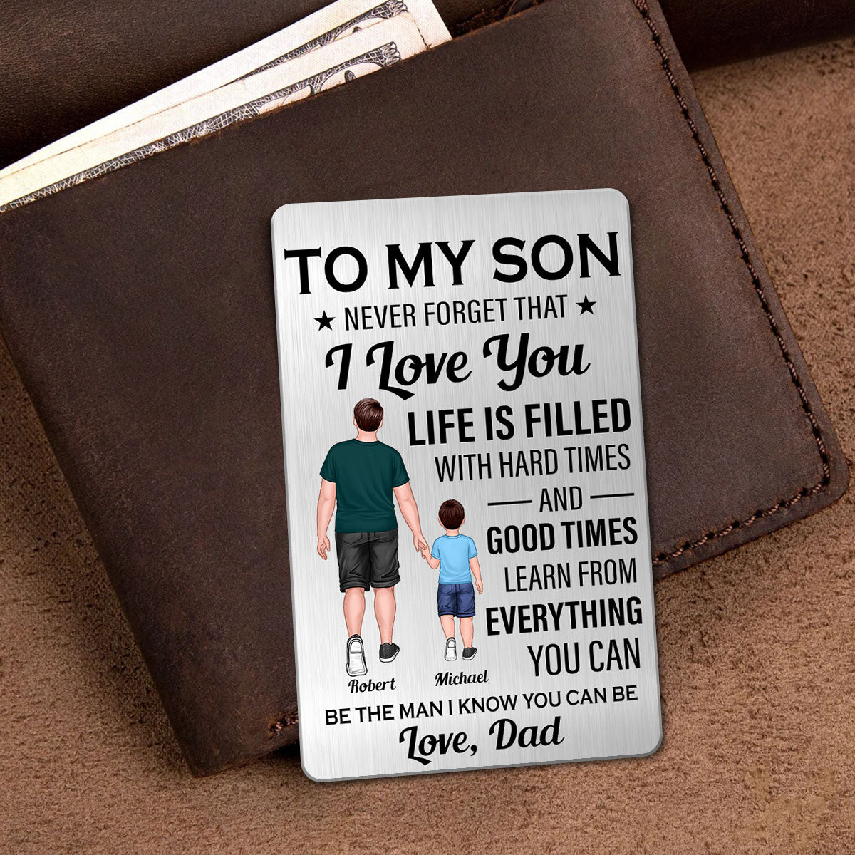 To My Son Never Forget I Love You Personalized Metal Wallet Card