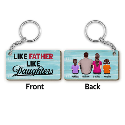 Like Father Like Daughter Blue Background Personalized Wooden Keychain