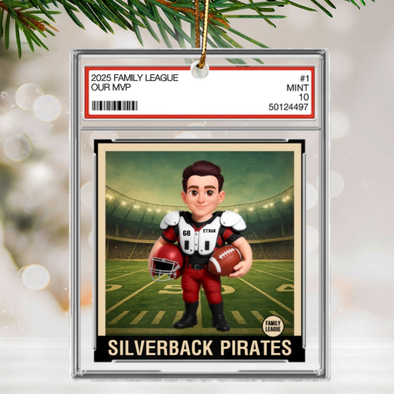 American Football Player All Star Trading Card Style - Personalized Acrylic Ornament - Christmas Gift For Son, Grandson