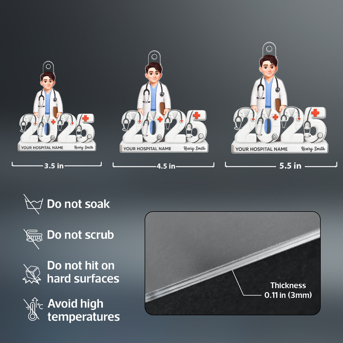 Doctor 2025 3D Effect - Personalized Acrylic Ornament - Christmas Gift for Doctors