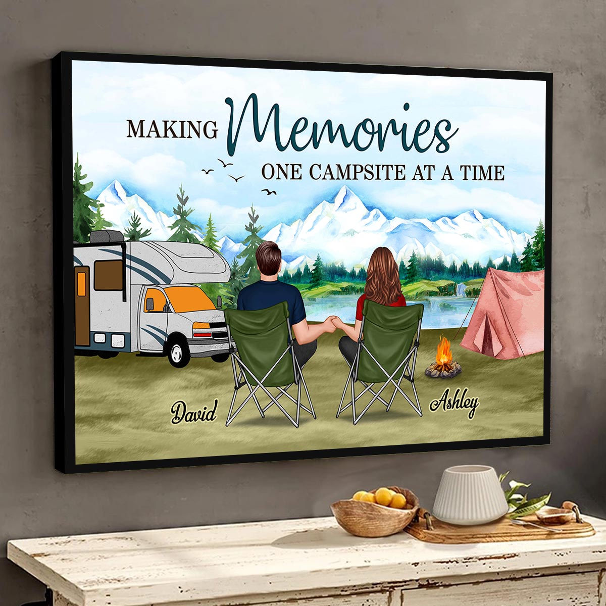 Camping Back View Couple Sitting Personalized Horizontal Poster