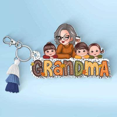Fall Season Grandma And Kids Personalized Acrylic Keychain