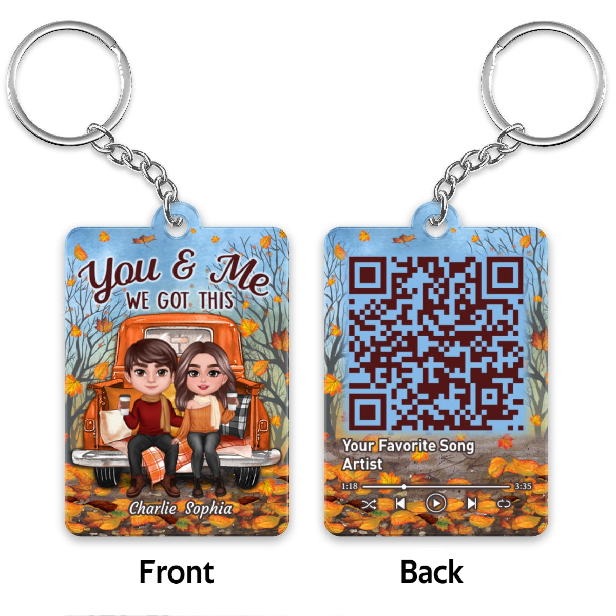 Fall Season Couple On Truck Favorite Song QR Code Personalized Acylic Keychain