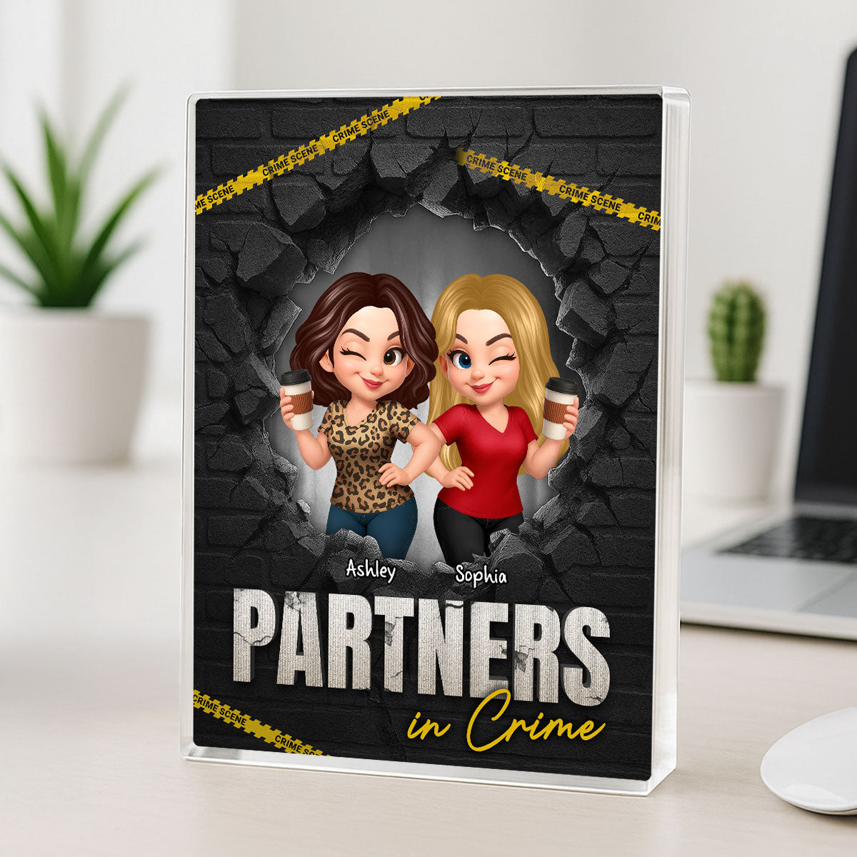 Besties Sisters Partners In Crime 3D Effect Break Through Wall Personalized Acrylic Block