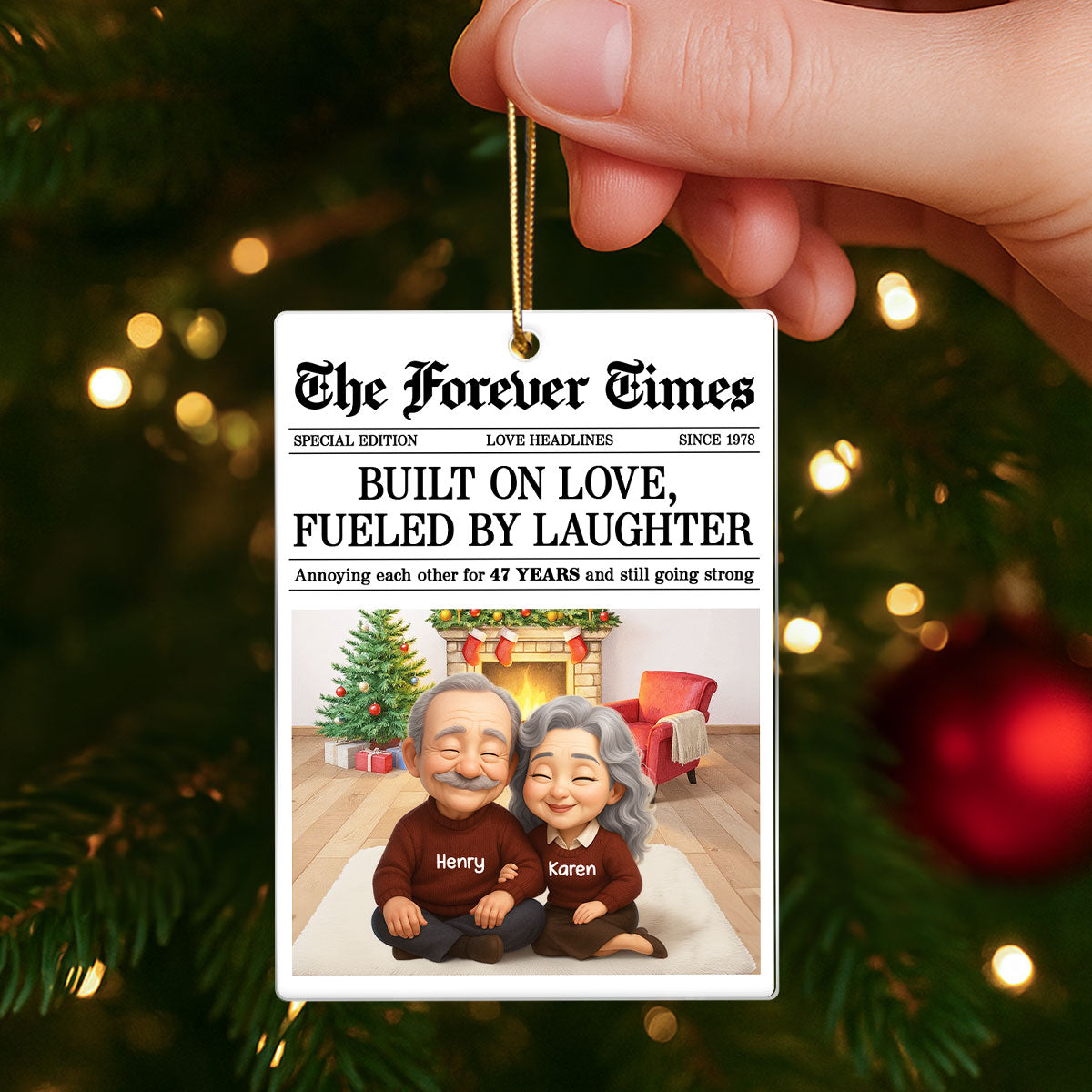 The Forever Times Couple Growing Old Together Personalized Acrylic Ornament - Christmas Gift for Husband, Wife
