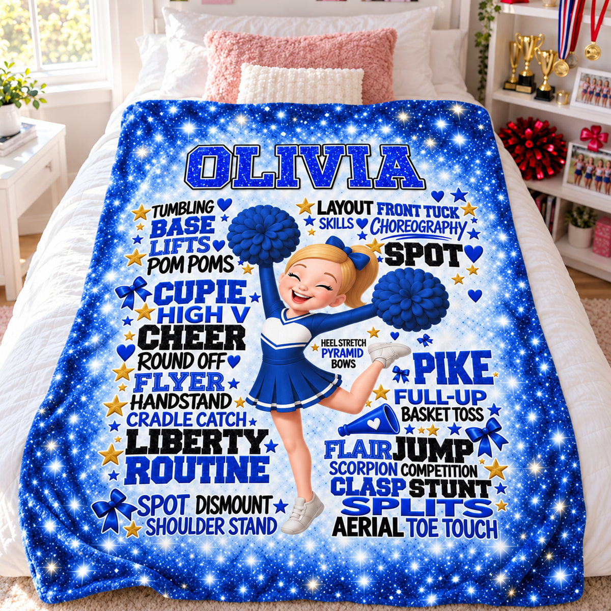 Proud Cheerleader Custom Name Typography Word Art - Personalized Fleece Blanket - Christmas Gift For Cheerleaders, Daughter, Granddaughter