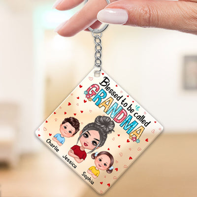 Blessed To Be Called Grandma Heart Doll Grandma Grandkids Personalized Acrylic Keychain