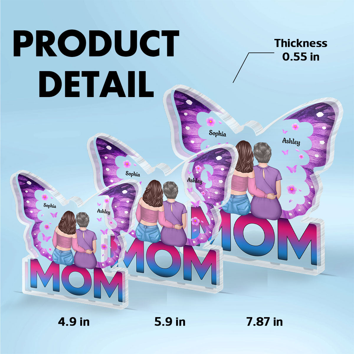 MOM Butterfly Sitting Back View Personalized Acrylic Block, Gift for Mom