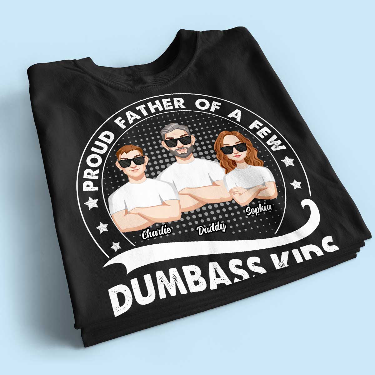 Proud Father Of A Few Kids Retro Circle Personalized Shirt (Dark Color)
