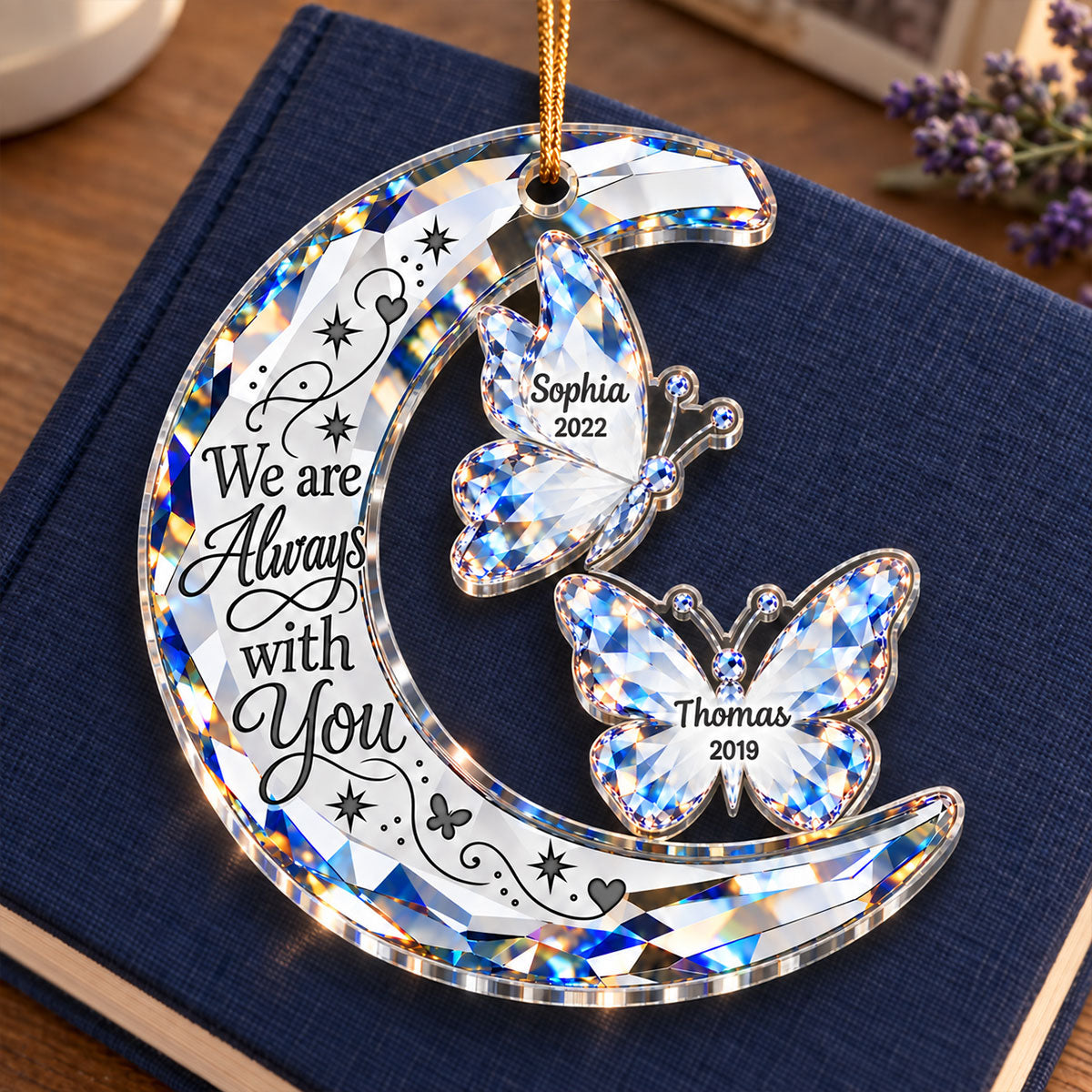 Moon And Butterfly Crystal Effect - Personalized Acrylic Ornament - Memorial Sympathy Gift