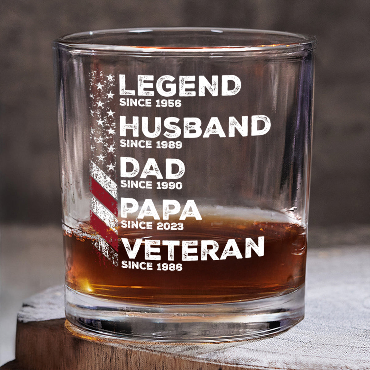 Legend Husband Daddy Since Personalized Whiskey Glass, Father's Day Gift for Veteran Dad, Grandpa