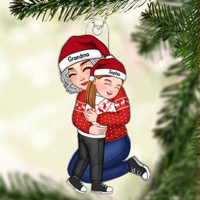 Cute Grandma Hugging GrandKid - Personalized Acrylic Ornament - Gift For Granddaughter, Grandson