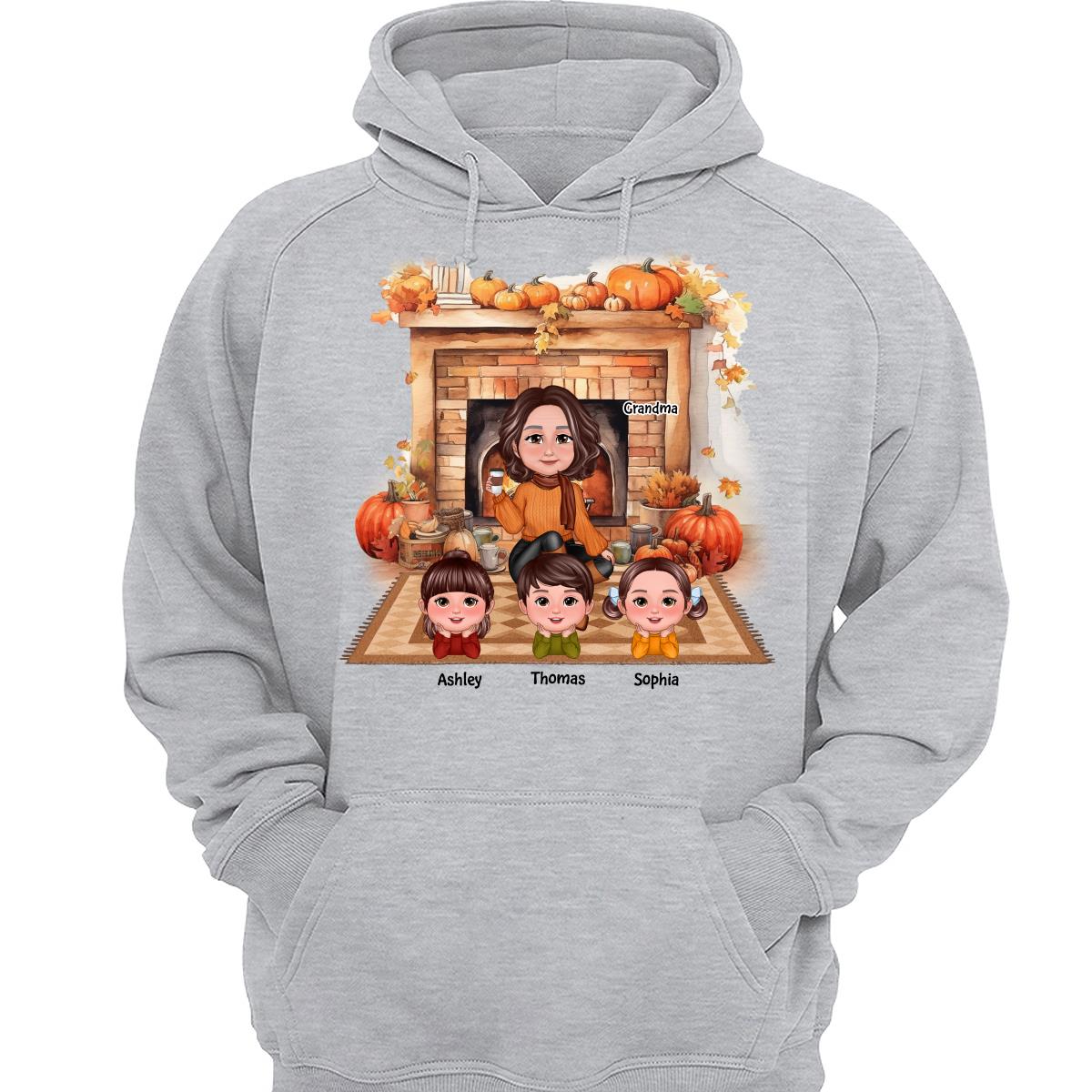 Fall Season Fireplace Grandma Mom Kids Personalized Shirt