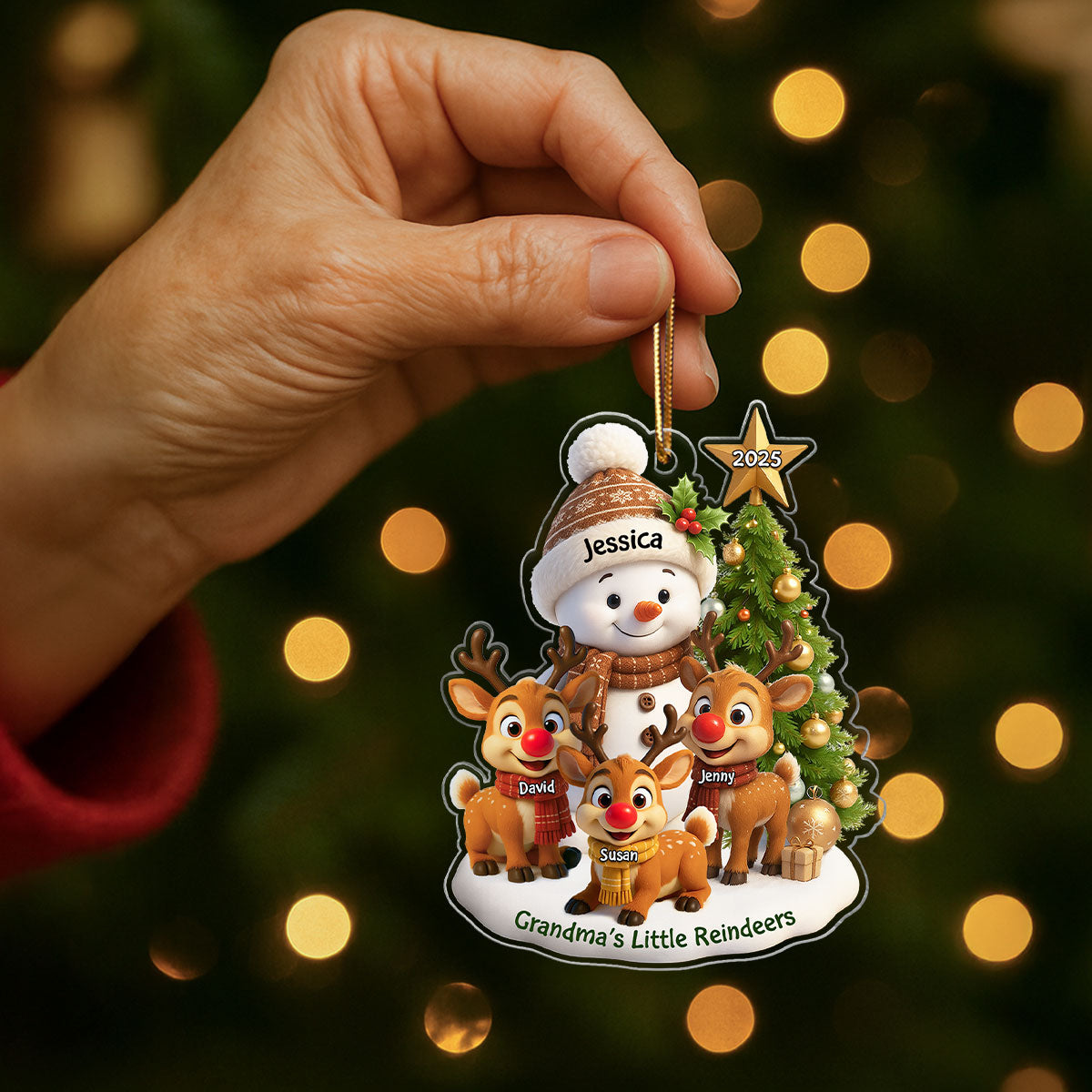Grandma's Little Reindeers Personalized Acrylic Ornament, Christmas Gift for Grandma