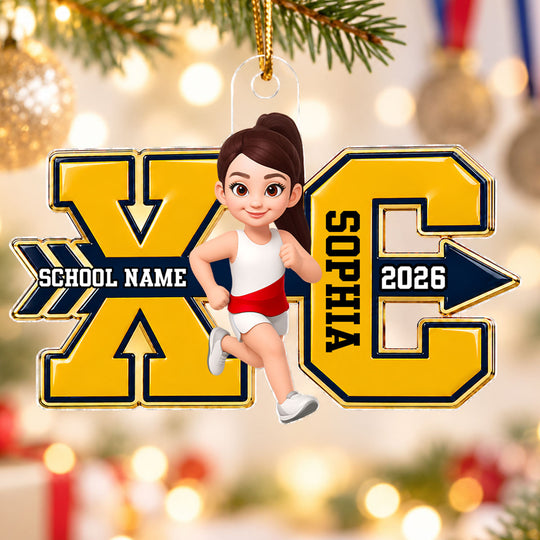 Cross Country For Boy Girl - Personalized Acrylic Ornament - High school Runner Keepsake, Custom Running Christmas Gift For Runner Grandkids
