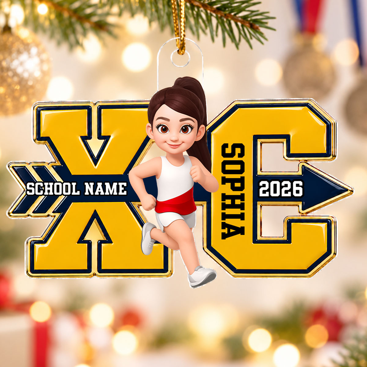 Cross Country For Boy Girl - Personalized Acrylic Ornament - High school Runner Keepsake, Custom Running Christmas Gift For Runner Grandkids