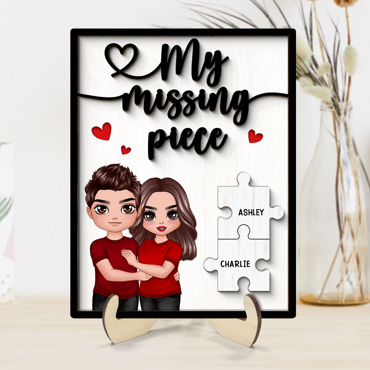 My Missing Piece Couple Hugging Standing Valentine‘s Day Gift For Her Gift For Him Personalized 2-Layer Wooden Plaque