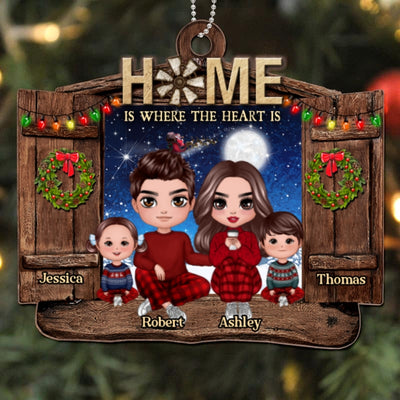 Family Sitting On Window Personalized Christmas Wooden Ornament