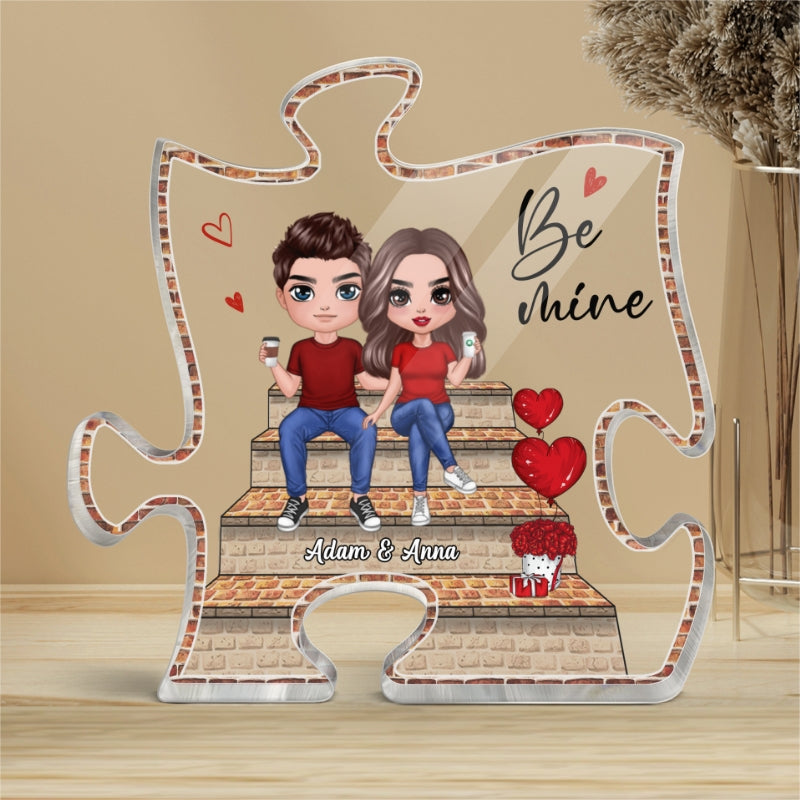 Couple Sitting On Stair Outline Personalized Puzzle Acrylic Plaque