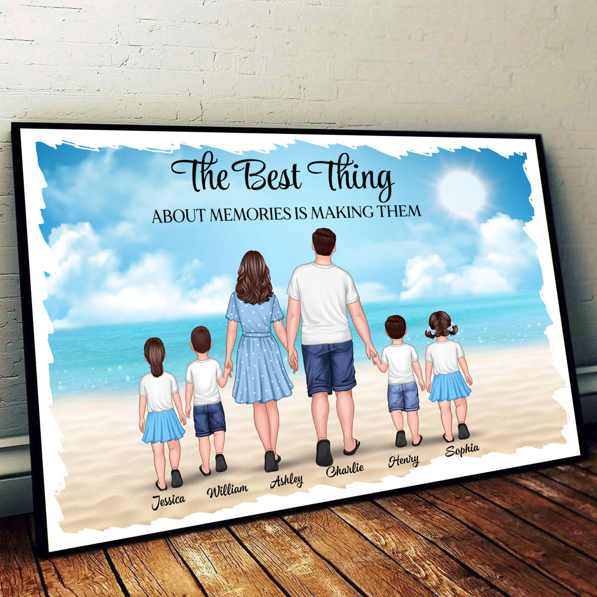 Family Walking On The Beach Back View Personalized Horizontal Poster