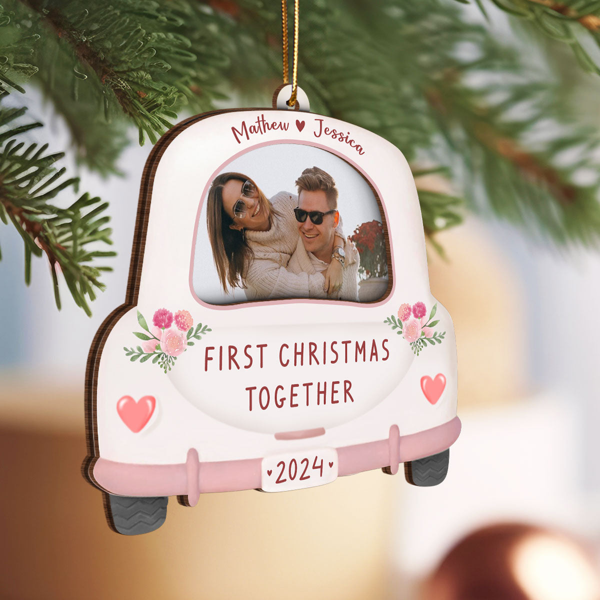 First Christmas Together Personalized Photo Frame Ornament, Newlywed Gift, Hanging Photo Car Ornament, First Car Gift, Test Pass Gift